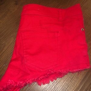 Red jean shorts